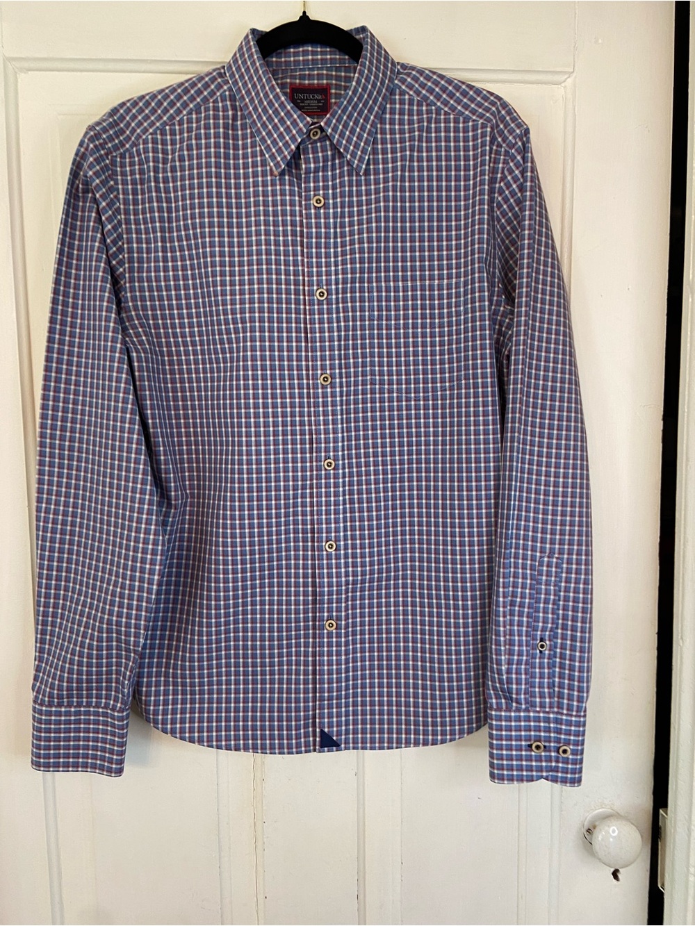 UNTUCKit Men's Blue, White & Red Checked Button-Up Shirt Medium 100% cotton slim